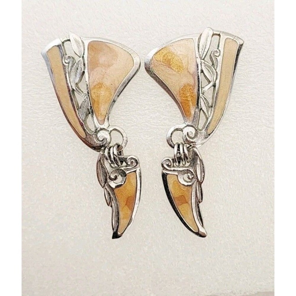 EDGAR BEREBI  Earrings Enamel Silver Tone Dangle 2 Inch Vintage